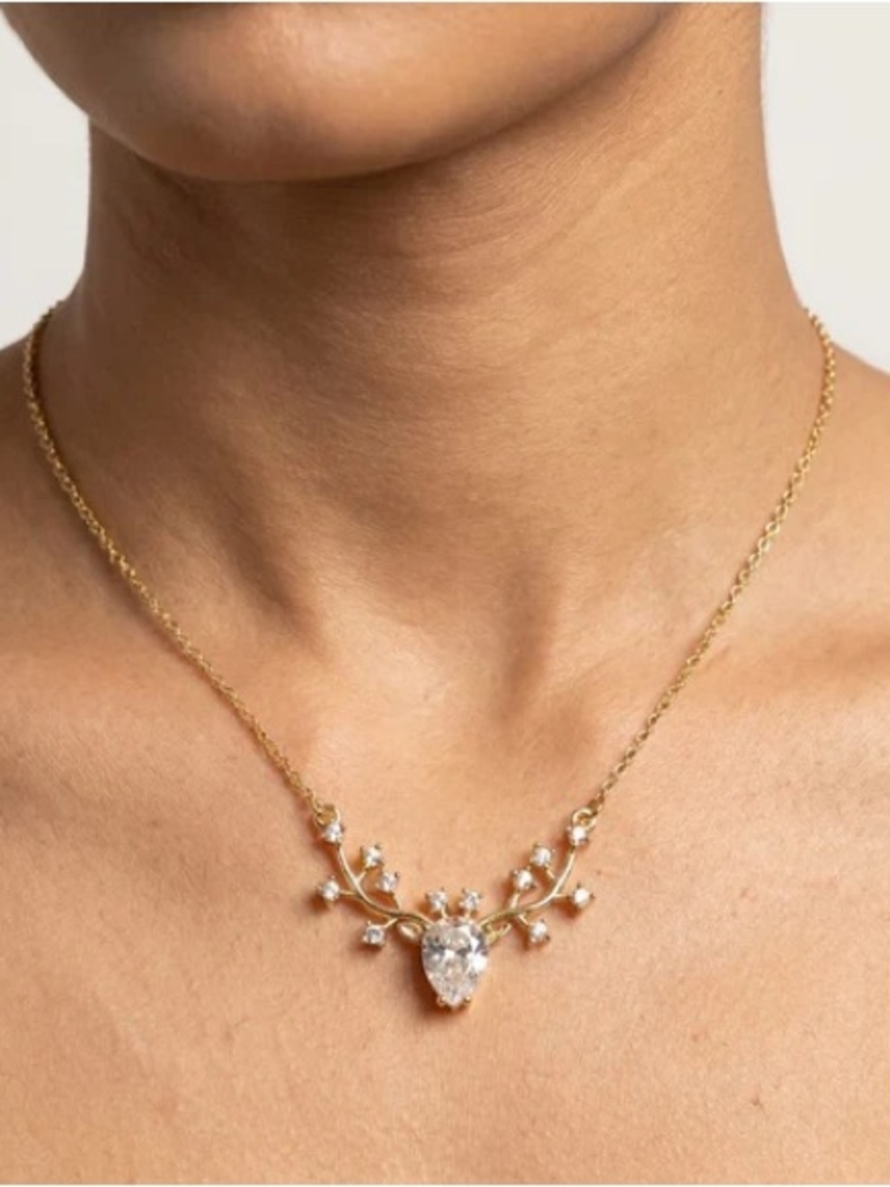 Crystal Deer Antler Pendant Necklace